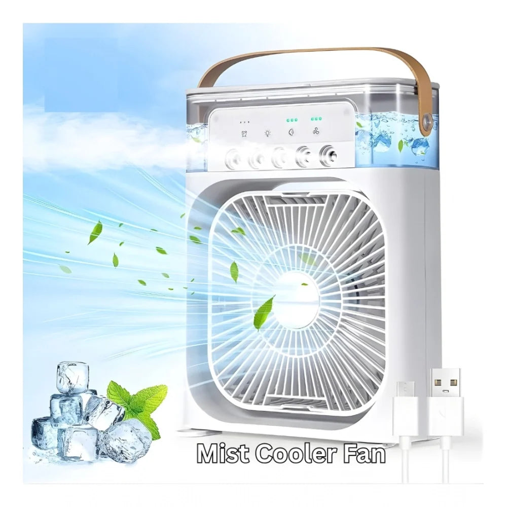 Mini mist cooler fan with water tank, carry handle and cool mist