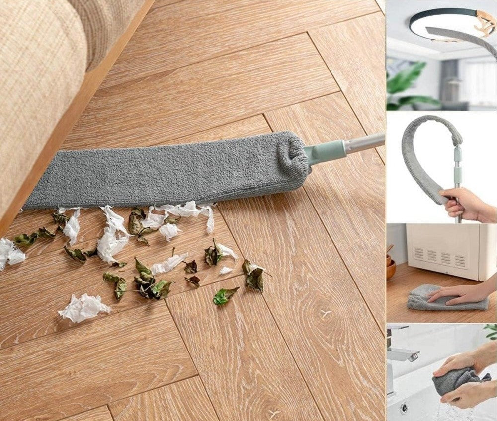 Cleaning dust under furniture with the flexible duster
