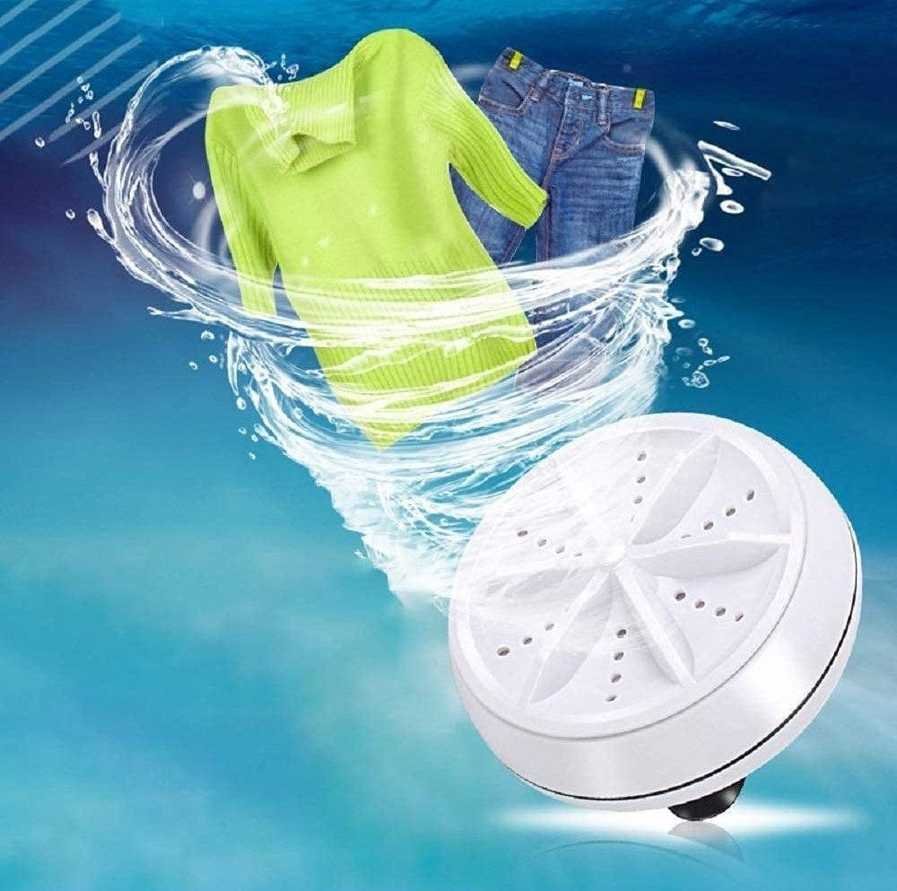 Mini turbine washer swirling clothes in water