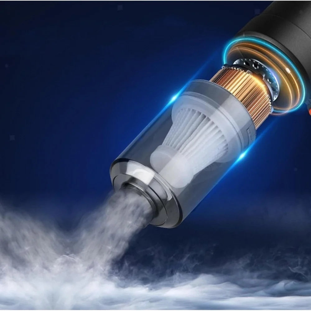 Mini vacuum air flow and dust cup close-up