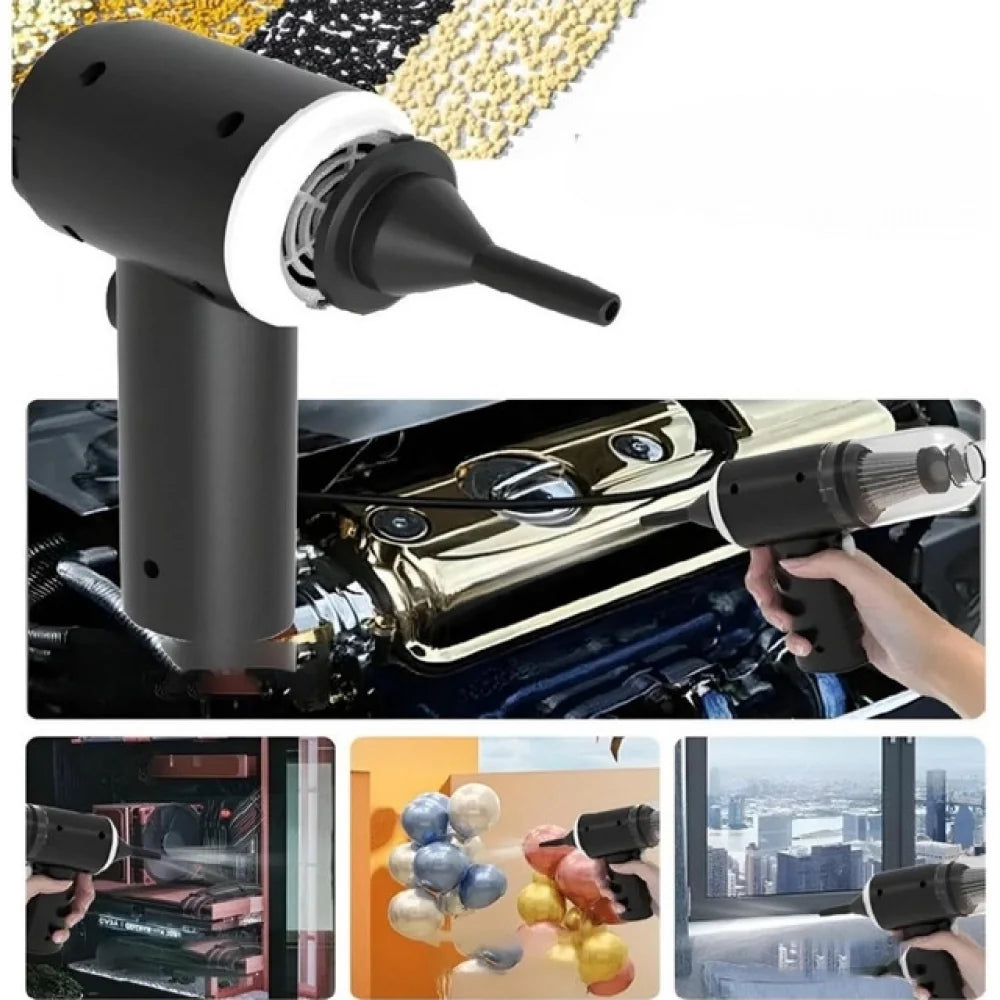 Mini vacuum cleaning a keyboard, car interior and gadgets
