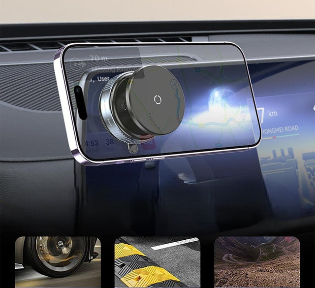Phone mount on a car dashboard