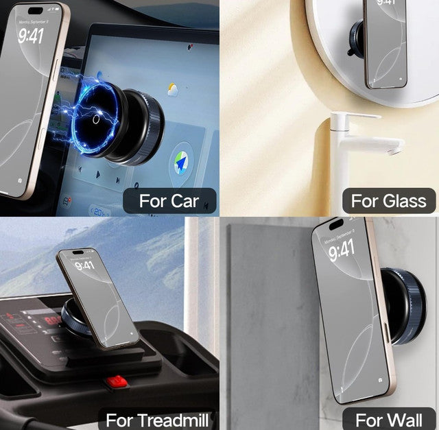 Phone mount on car, glass, treadmill and wall