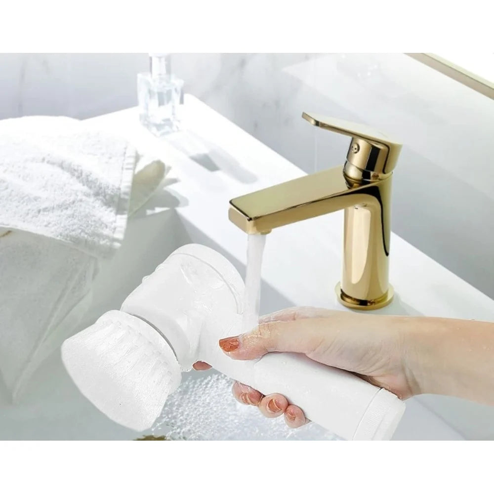 Cleaning a wash basin with the electric scrubber