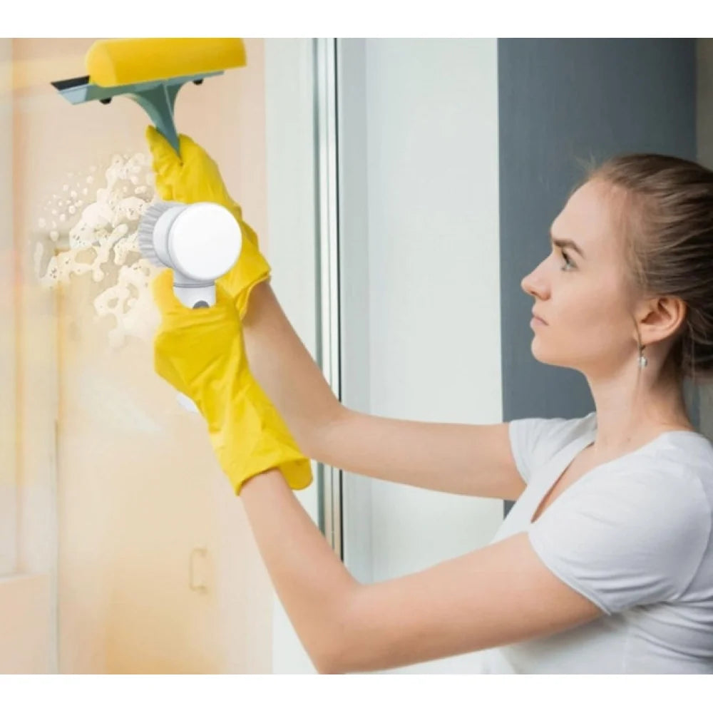 Scrubbing tiles and glass with the cordless spin brush