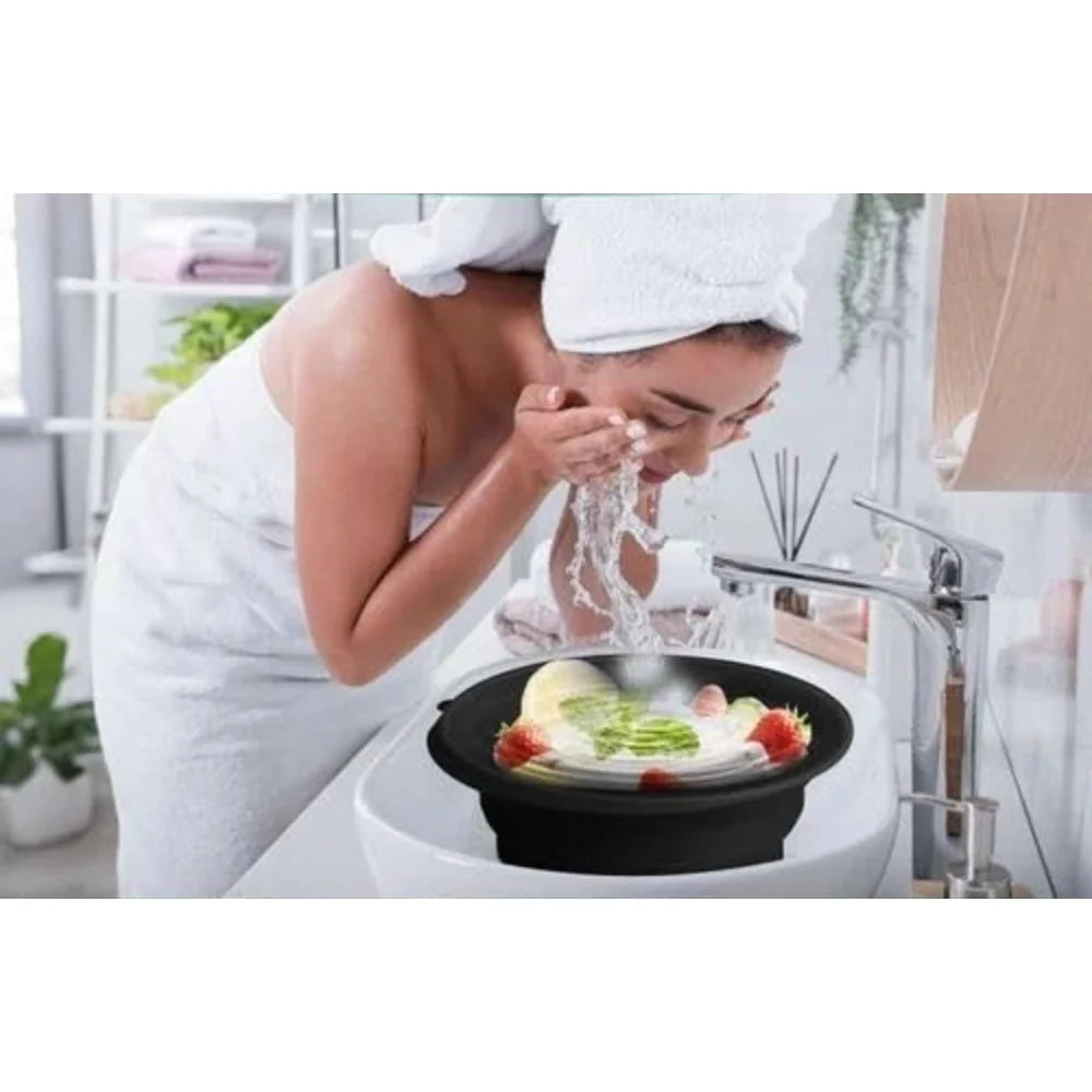 Dipping the face in the ice bowl at the sink