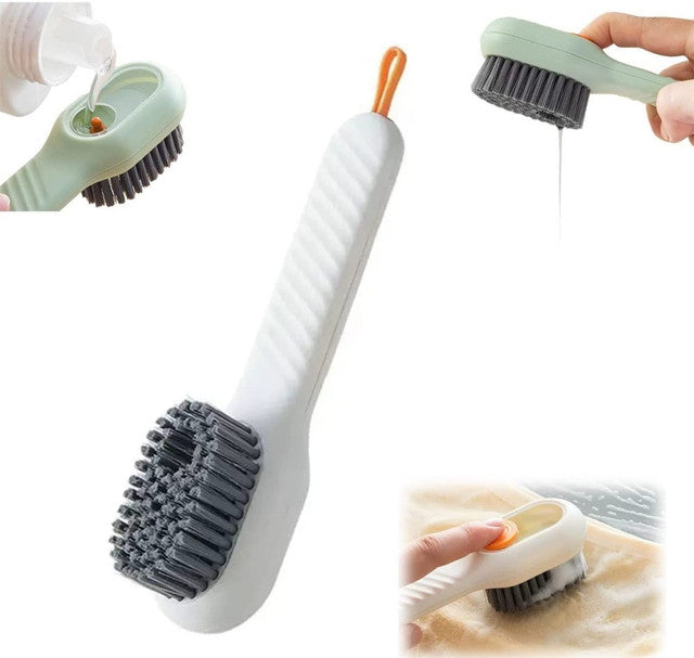Long-handle soap-dispensing scrub brush