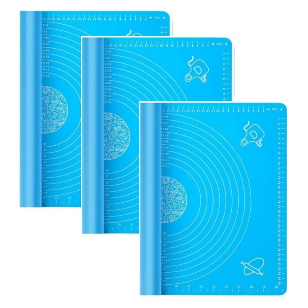 Three blue silicone roti and dough rolling mats