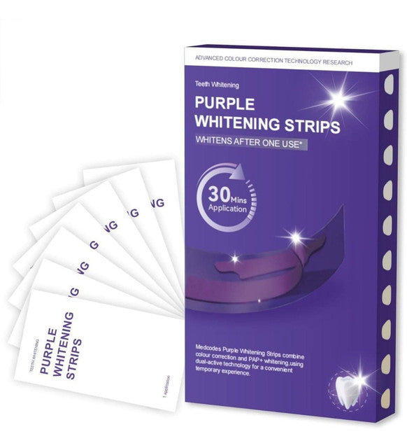 Purple teeth whitening strips pack with 7 strips