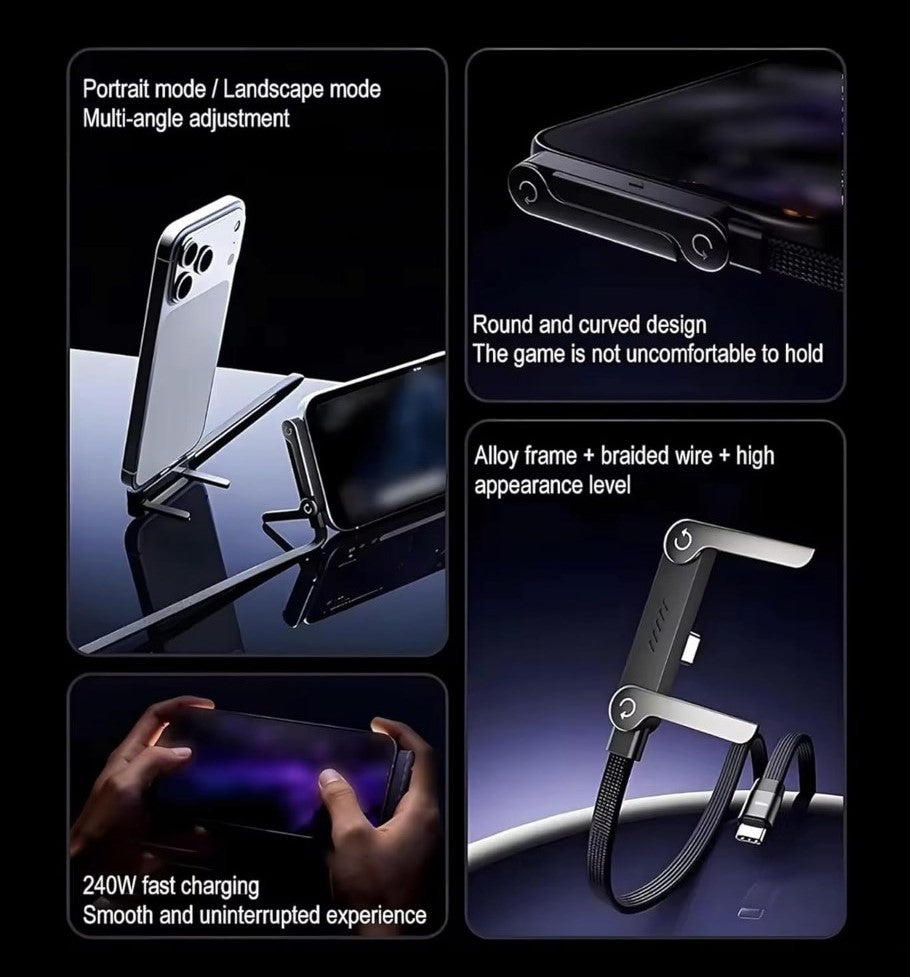 Cable stand in portrait and landscape mode with alloy connector