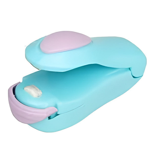 Mini handheld bag heat sealer in blue and pink