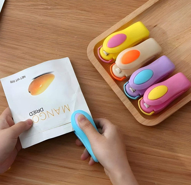 Sealing a snack packet with the mini sealer
